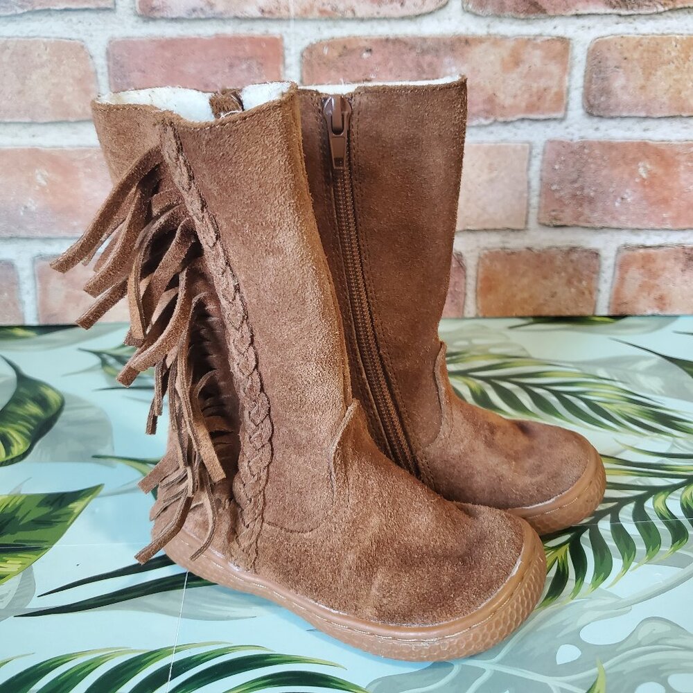 Livie and Luca Little Girls Fringe Boots, size 6 (baby), brown Leather.